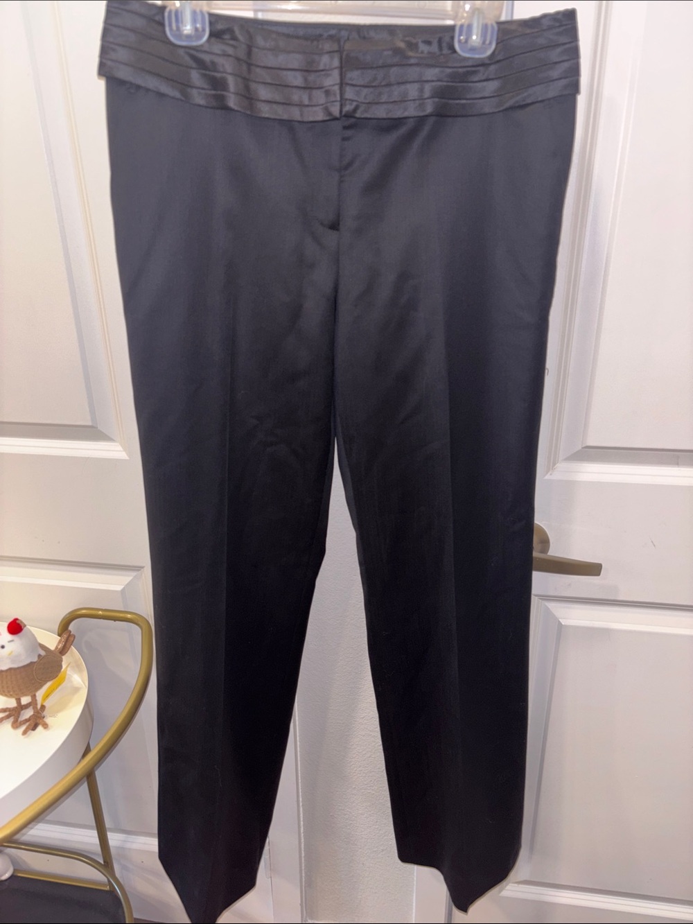 Lafayette 148 New York Black Straight-Leg Pants with Satin Tuxedo Trim